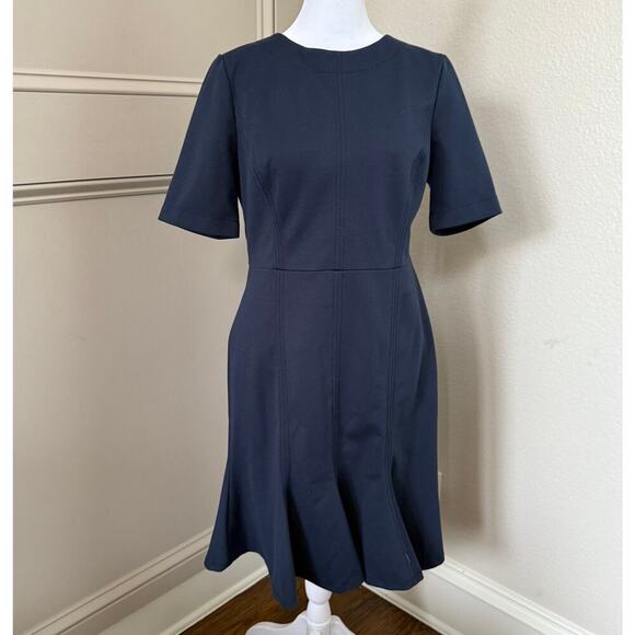 Banana Republic 10P Navy Dress Shift Button Back Ruffle Mermaid Hem Modest Party - Picture 1 of 7